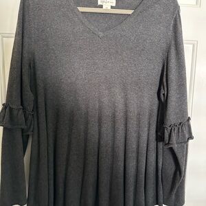 Style & Co. Gray Long Sleeve Ruffle Top
